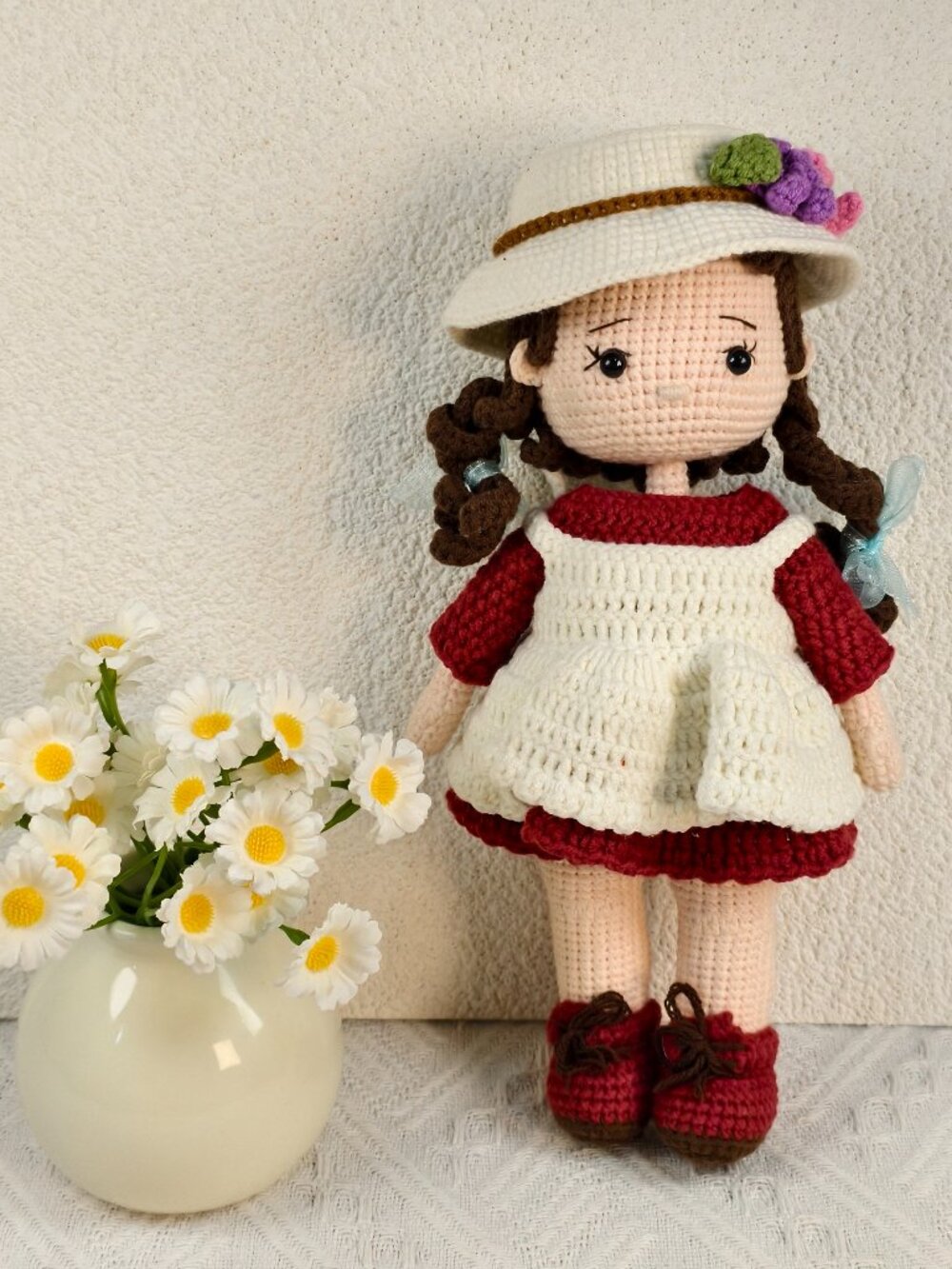 Handmade Amigurumi Crochet The Girl with a Small Flowery Hat Plushie
